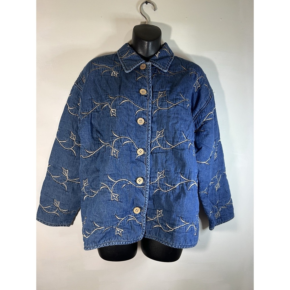 As Is-Sz.L Vtg 90s New Directions 100% Cotton Button Up Cozy Embroidered Floral